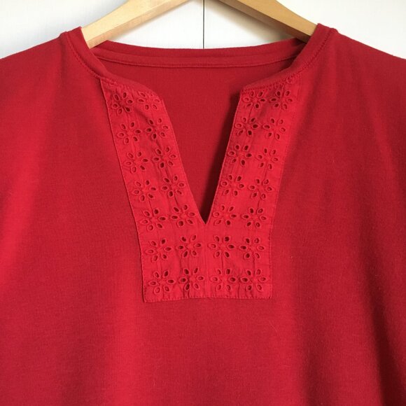 Ralph Lauren Red Eyelet Cotton Tunic Neck Shirt - Picture 3 of 16